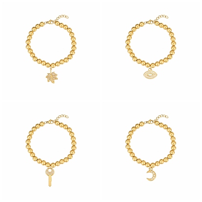 Stainless Steel Crystal Rhinestone Ball Beaded Bracelets with Pendants, Golden