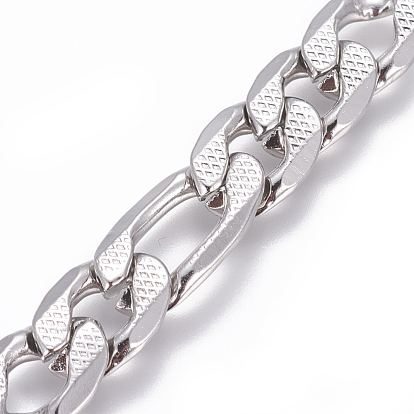 304 Stainless Steel Figaro Chains, Unwelded, Textured