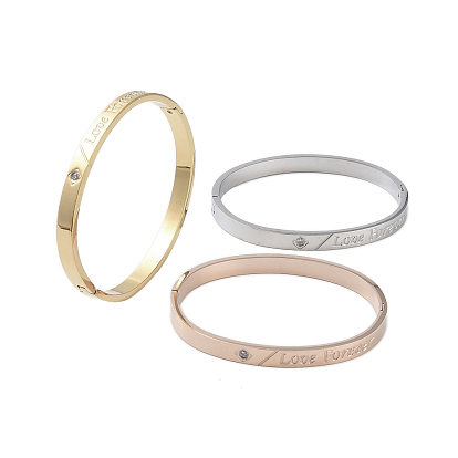 Ионное покрытие (IP) 304 браслеты на шарнирах из нержавеющей стали с микропаве из прозрачного циркония, любовь навсегда браслеты