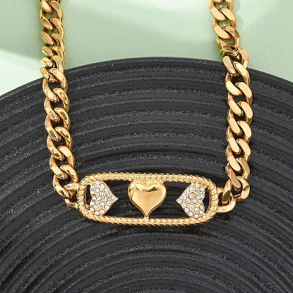 304 Женское ожерелье с подвеской в форме сердца из нержавеющей стали с кристаллами и стразами