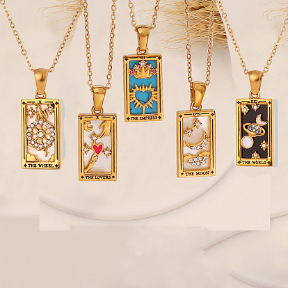 Ожерелья с подвесками таро из нержавеющей стали и эмалью, золотые