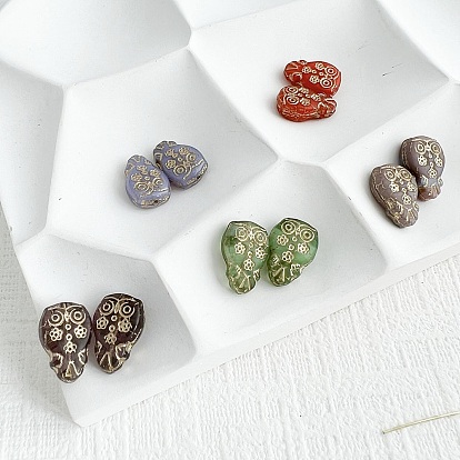 Opaque Czech Glass Beads, Owl with Flower