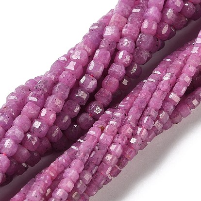 Natural Ruby Beads Strands, Faceted Table Cut Cube Beads