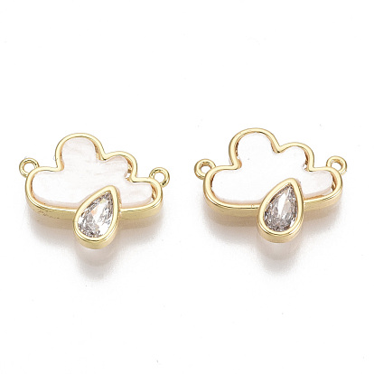 Натуральные раковины, с прозрачным фианитом и фурнитурой из латуни, облако со слезой, реальный 18 k позолоченный, без никеля 
