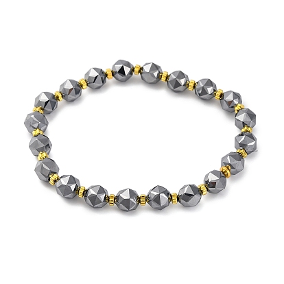 Браслеты из натуральных терагерцовых камней и немагнитных синтетических гематитовых бусин, граненые, круглые