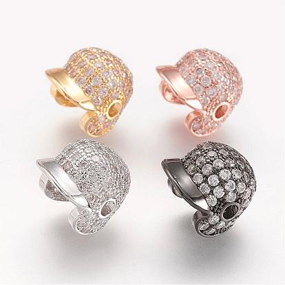 Brass Micro Pave Grade AAA Cubic Zirconia Beads, Baseball Cap, Cadmium Free & Nickel Free & Lead Free