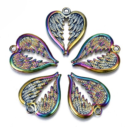 Plated Alloy Pendants, Cadmium Free & Lead Free, Heart Shape Wings