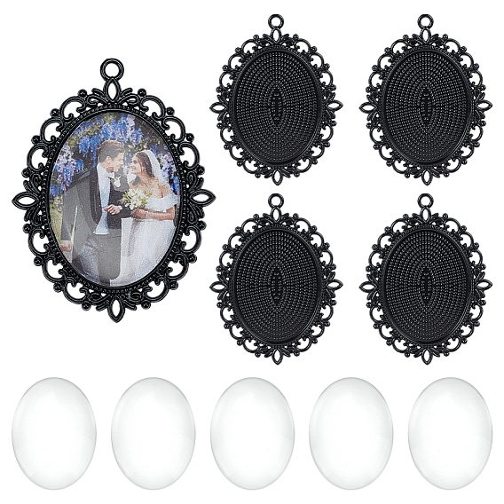 Сделай сам подвески, в том числе кабошоны из прозрачного стекла, тибетский стиль овальный сплава настройки кулон кабошон