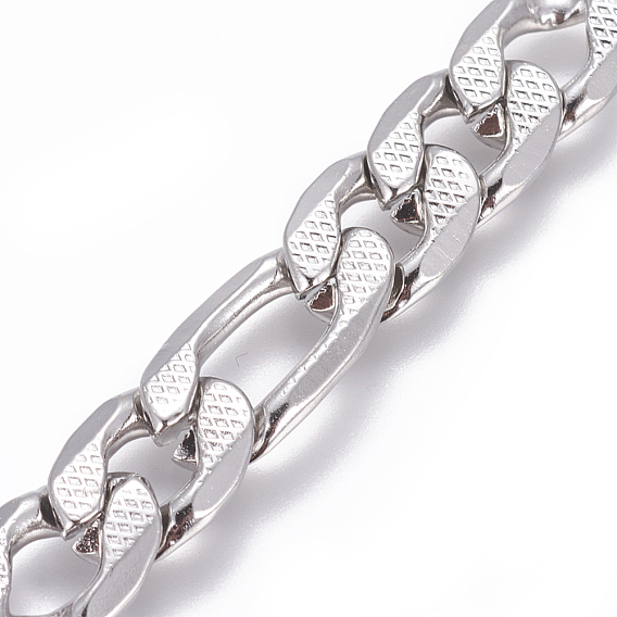 304 Stainless Steel Figaro Chains, Unwelded, Textured