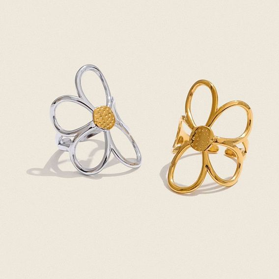 Регулируемые 304 открытые манжеты из нержавеющей стали для женщин, цветок