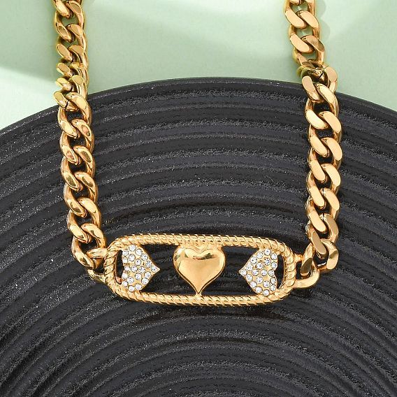 304 Женское ожерелье с подвеской в форме сердца из нержавеющей стали с кристаллами и стразами