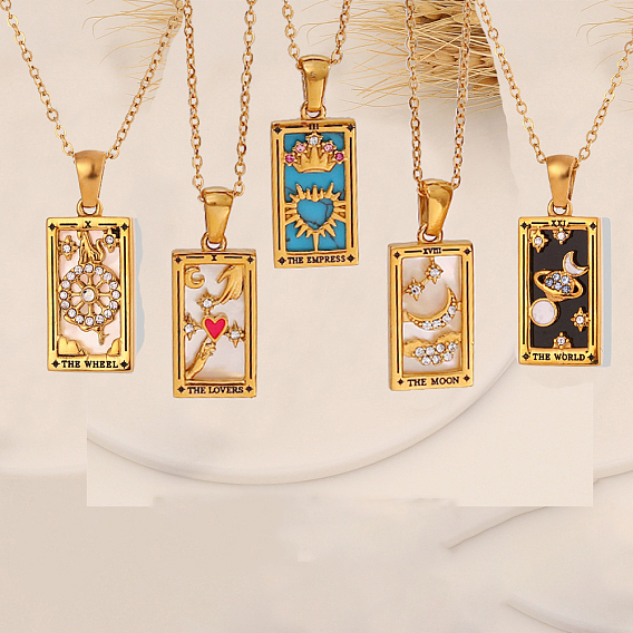 Ожерелья с подвесками таро из нержавеющей стали и эмалью, золотые