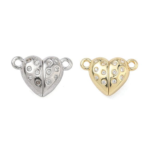 Латунное сердце, микропаве, прозрачный кубический цирконий, магнитные застежки, долговечный, стойки покрытие, без свинца и без кадмия