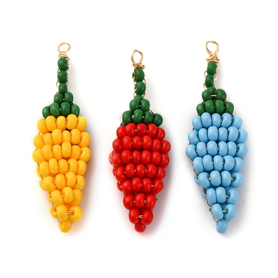 3шт 3цвета стеклянные бусины перечные подвески, с настоящей медной проволокой 18 k с золотым покрытием