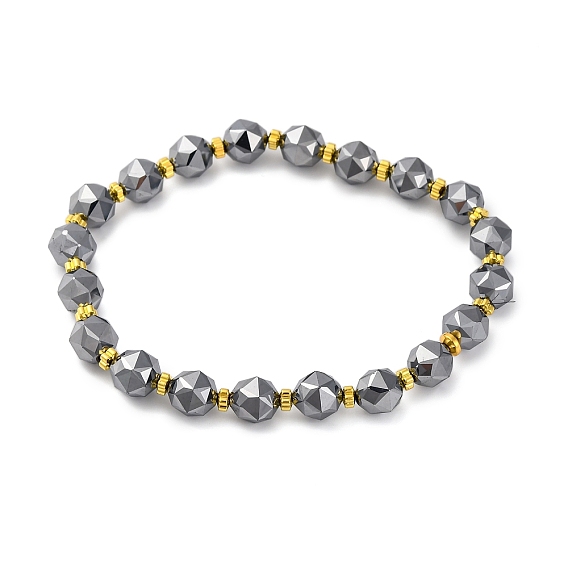 Браслеты из натуральных терагерцовых камней и немагнитных синтетических гематитовых бусин, граненые, круглые