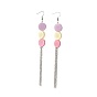 Tassel Earrings, with Painted Poplar Wood, 316 Surgical Stainless Steel Earring Hooks and Cable Chains, Flat Round