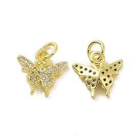 Brass Micro Pave Clear Cubic Zirconia Charms, with Jump Ring, Butterfly Charm