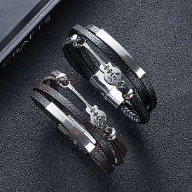 Bracelets en cuir multi-brins, bracelet à maillons de guitare en alliage avec fermoir magnétique