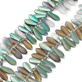 Electroplate Glass Beads Strands, Half Rainbow Plated, Teardrop