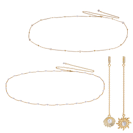 2шт. 2 стили латунных цепочек на талию и живот для сексуального бикини, с 2шт. 2 стилями подвесок в форме солнечной ракушки, золотые