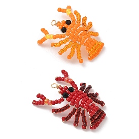 2Pcs 2 Colors Glass Seed Beaded Pendants, Cray, with Light Golden Copper Wire