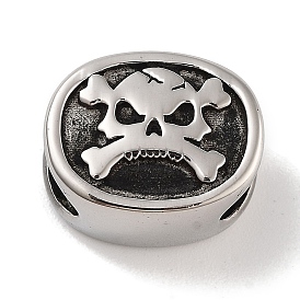 Retro 304 Stainless Steel Slide Charms/Slider Beads, Oval with Skull