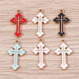 Alloy Enamel Pendants, Light Gold, Cross Charm