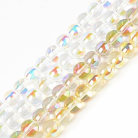 Transparent Electroplate Glass Beads Strands, Rainbow Plated, Round