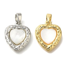 Brass Pave Natural White Shell Pendants, Heart Charms