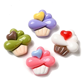 Opaque Resin Decoden Cabochons, Imitation Food, Cupcake with Heart