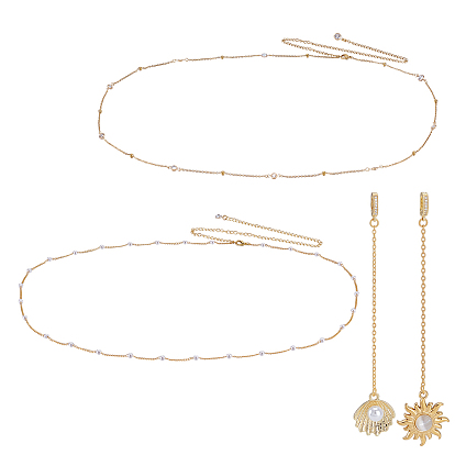 2шт. 2 стили латунных цепочек на талию и живот для сексуального бикини, с 2шт. 2 стилями подвесок в форме солнечной ракушки, золотые
