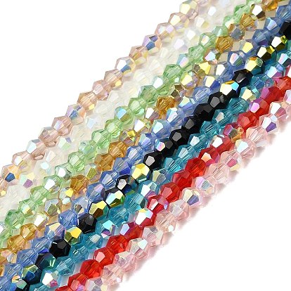 Ab цветные прозрачные стеклянные бусины пряди, двухконусные, граненые, с половиным покрытием
