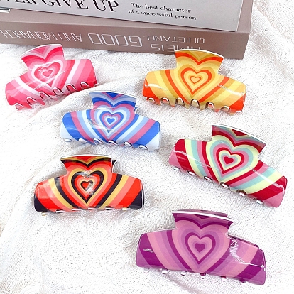 Gradient Color Heart Pattern Acrylic Shark Hair Clips, Claw Hair Clips for Women