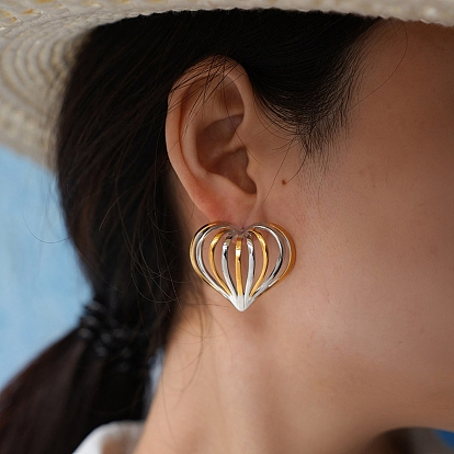 304 двухцветные серьги-гвоздики из нержавеющей стали, сердце