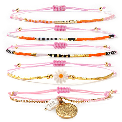 5 шт. 5 браслеты в богемном стиле из стеклянного бисера и плетеных бусин, а также 304 двухслойные браслеты с подвесками из нержавеющей стали для женщин