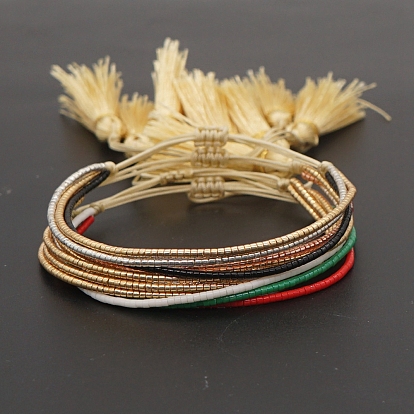 Miyuki Seed Braided Bead Bracelet with Double Tassel, Multi-strand Friendship Bracelet for Women