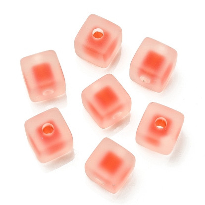 Frosted Acrylic European Beads, Bead in Bead, Cube