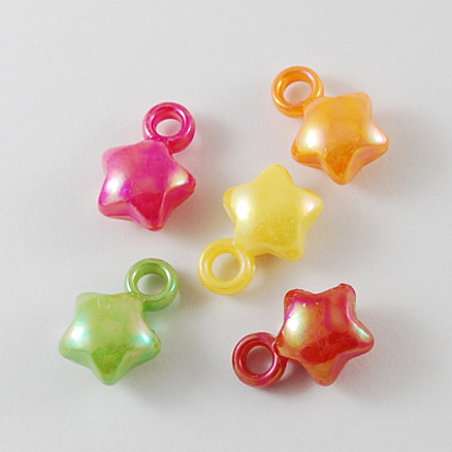 Opaque Acrylic Pendants, AB Color, Star, Mixed Color, 17x12x7mm, Hole: 3mm