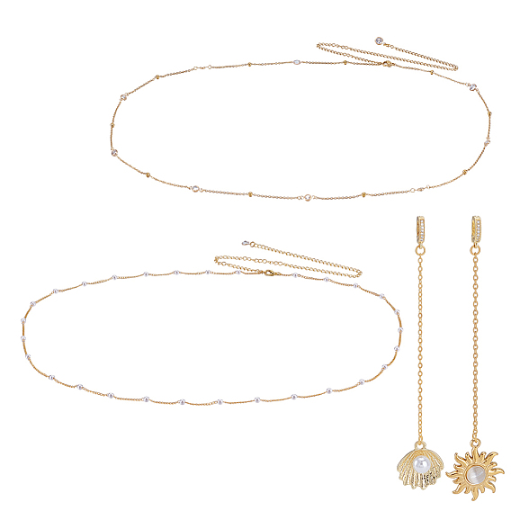 2шт. 2 стили латунных цепочек на талию и живот для сексуального бикини, с 2шт. 2 стилями подвесок в форме солнечной ракушки, золотые