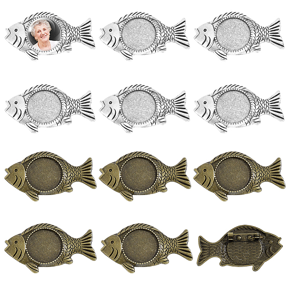 12pcs 2 couleurs accessoires de broche en alliage, poisson
