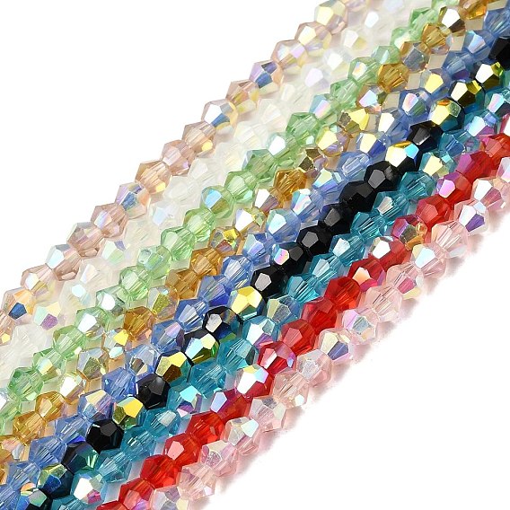 Ab цветные прозрачные стеклянные бусины пряди, двухконусные, граненые, с половиным покрытием