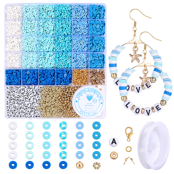 Наборы для изготовления украшений на морскую тематику своими руками, В комплект входят бусины из полимерной глины ручной работы, застежки-карабины из цинкового сплава, наконечники для бусин из железа, открытые соединительные кольца, пластиковые бусины CCB, акриловые бусины и эластичная нить.