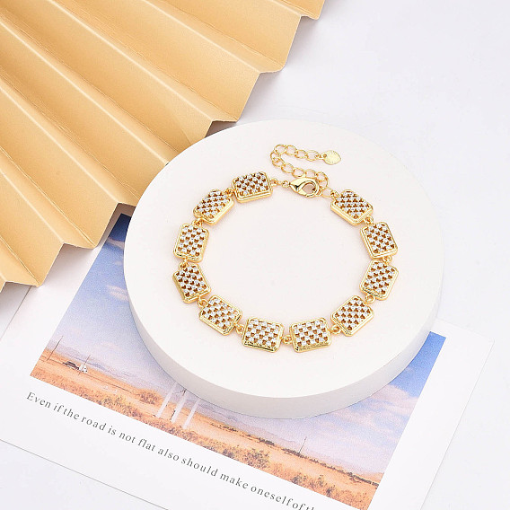 Браслеты-цепочки с прямоугольными звеньями из латуни с микропаве и прозрачным кубическим цирконием для женщин