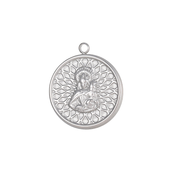 304 подвески из нержавеющей стали, плоский круглый с амулетами Вирхен-дель-Кармен