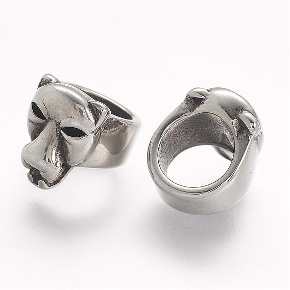 304 Stainless Steel Slide Charms, Leopard, Large Hole Beads