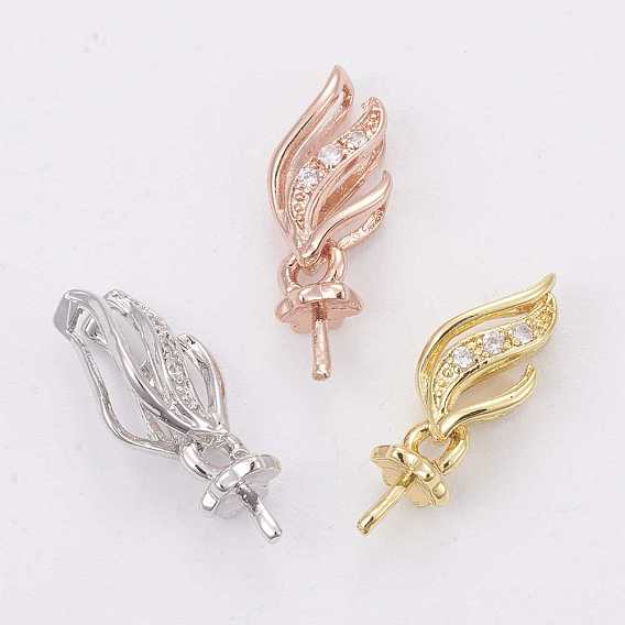 Brass Micro Pave Cubic Zirconia Peg Bails Pendants, For Half Drilled Beads, Flower