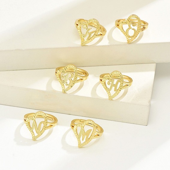 Латунные алфавитные регулируемые кольца для женщин, без кадмия, без никеля и без свинца, с сердцем