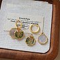 Brass Enamel Octagon with Mountain Hoop Earrings, Plastic Pearl & Natural Shell Dangle Earrings