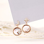 Natural Shell Moon & Star Asymmetrical Earrings with Clear Cubic Zirconia, 925 Sterling Silver Dangle Stud Earrings for Women