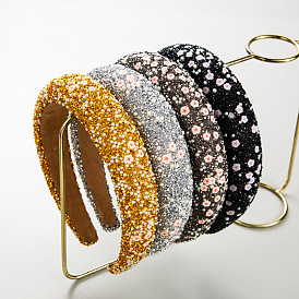 Retro Chic Sponge Hairband with Pearl Flower Handmade Fabric Luxury Headpiece